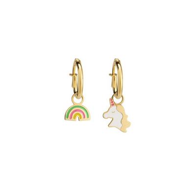 Orecchini Le Bebè a cerchietto "Toys" con arcobaleno e unicorno
