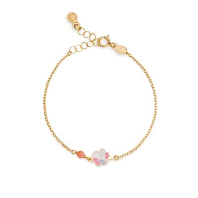 Bracciale Le Bebè Toys con unicorno smaltato e corallino, in oro giallo
