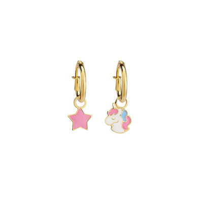 Orecchini Le Bebè a cerchietto "Toys"  con stellina e unicorno