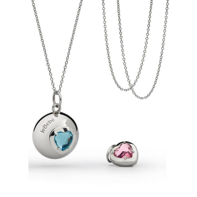 Collana Le Bebè  Suonamore in argento con due pietre colorate e un ciondolo cuore addizionale