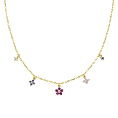 Collana Amen Primula Fucsia Dorato in Argento