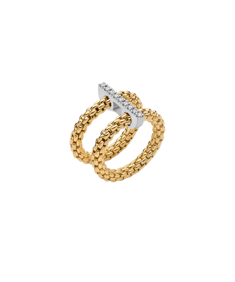 Anello Fope con doppia maglia e pavè di diamanti
