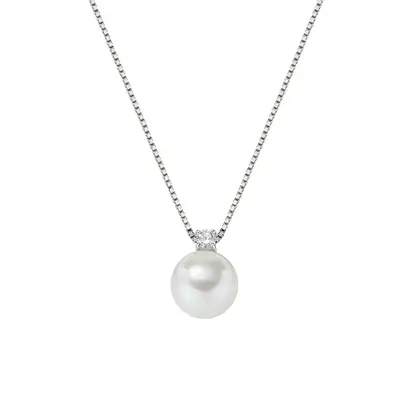 Collana Amen  in Argento con Perla 10 mm e Zircone Bianco